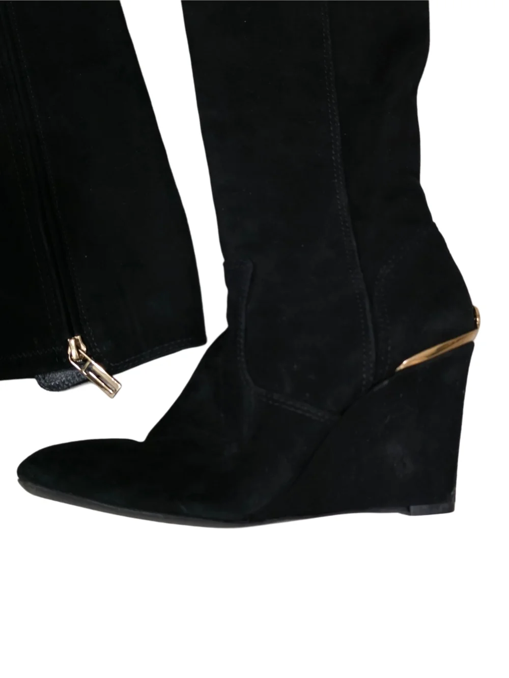Tory Burch Hendin Black Suede Knee-High Wedge Boots
